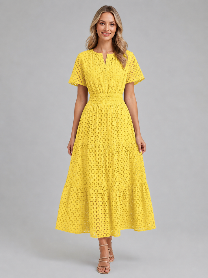 Isla | Graceful Eyelet A-Line Midi Dress
