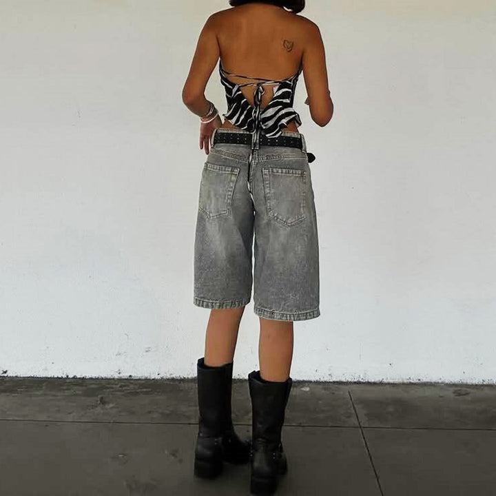 Isla | Graceful High-Waisted Relaxed Denim Shorts