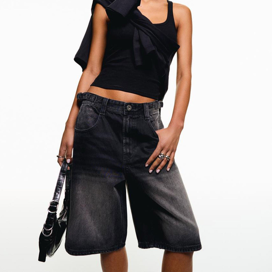 Isla | Graceful High-Waisted Relaxed Denim Shorts