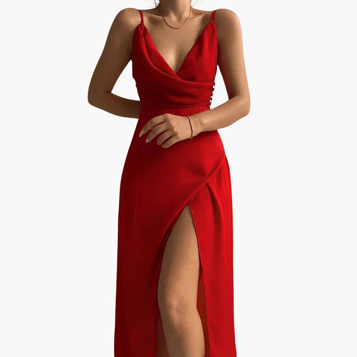 Ivy | Chic Wrap Front Races Dresses with Thigh Split Maxi Dress