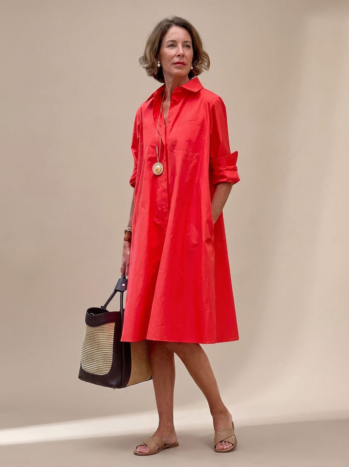 Ivy | Elegant Collared Shirt Midi Dress with Pockets