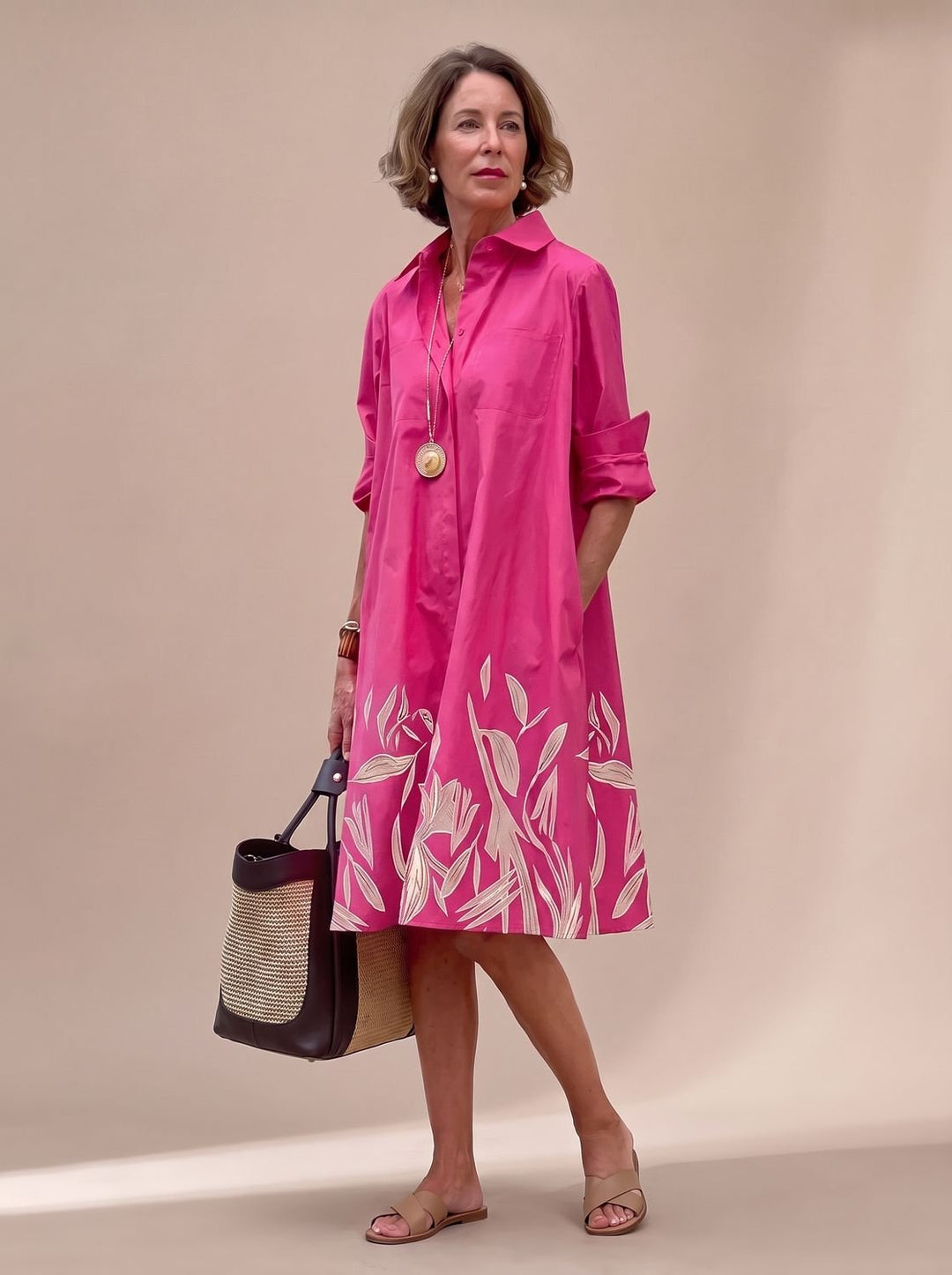 Ivy | Elegant Collared Shirt Midi Dress with Pockets
