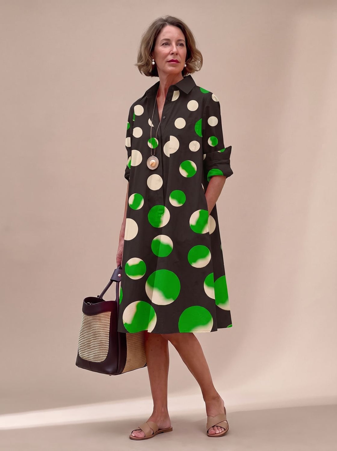 Ivy | Elegant Collared Shirt Midi Dress with Pockets
