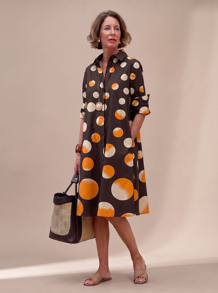 Ivy | Elegant Collared Shirt Midi Dress with Pockets