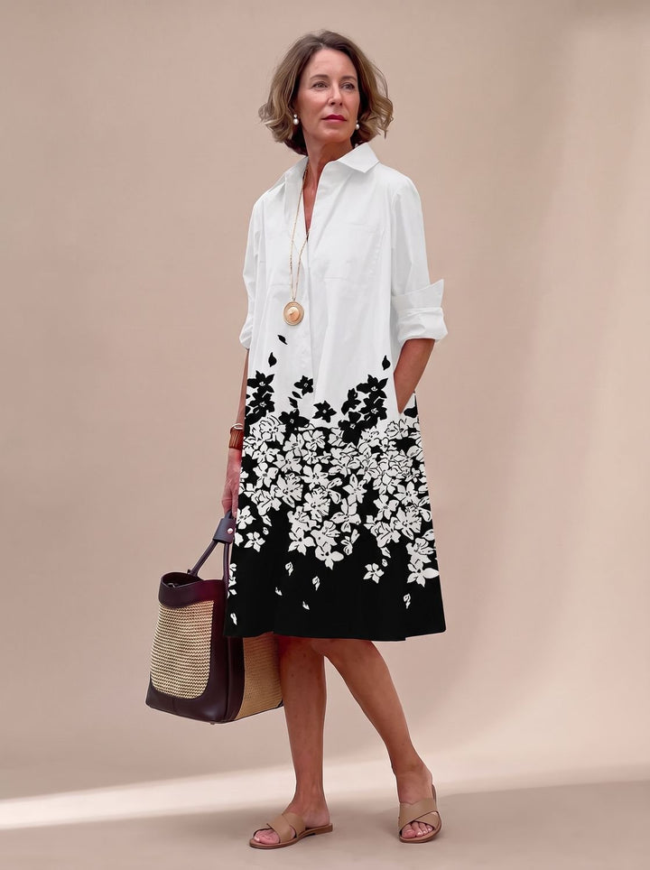 Ivy | Elegant Collared Shirt Midi Dress with Pockets