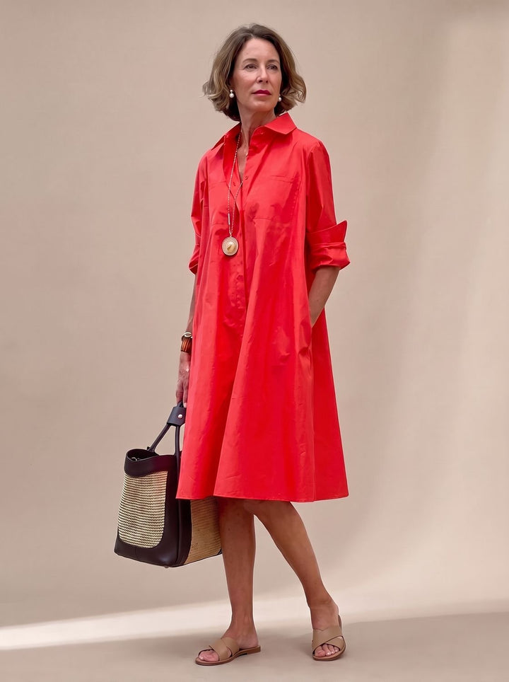 Ivy | Elegant Collared Shirt Midi Dress with Pockets