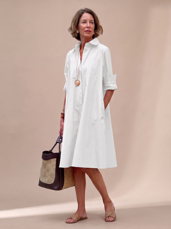 Ivy | Elegant Collared Shirt Midi Dress with Pockets