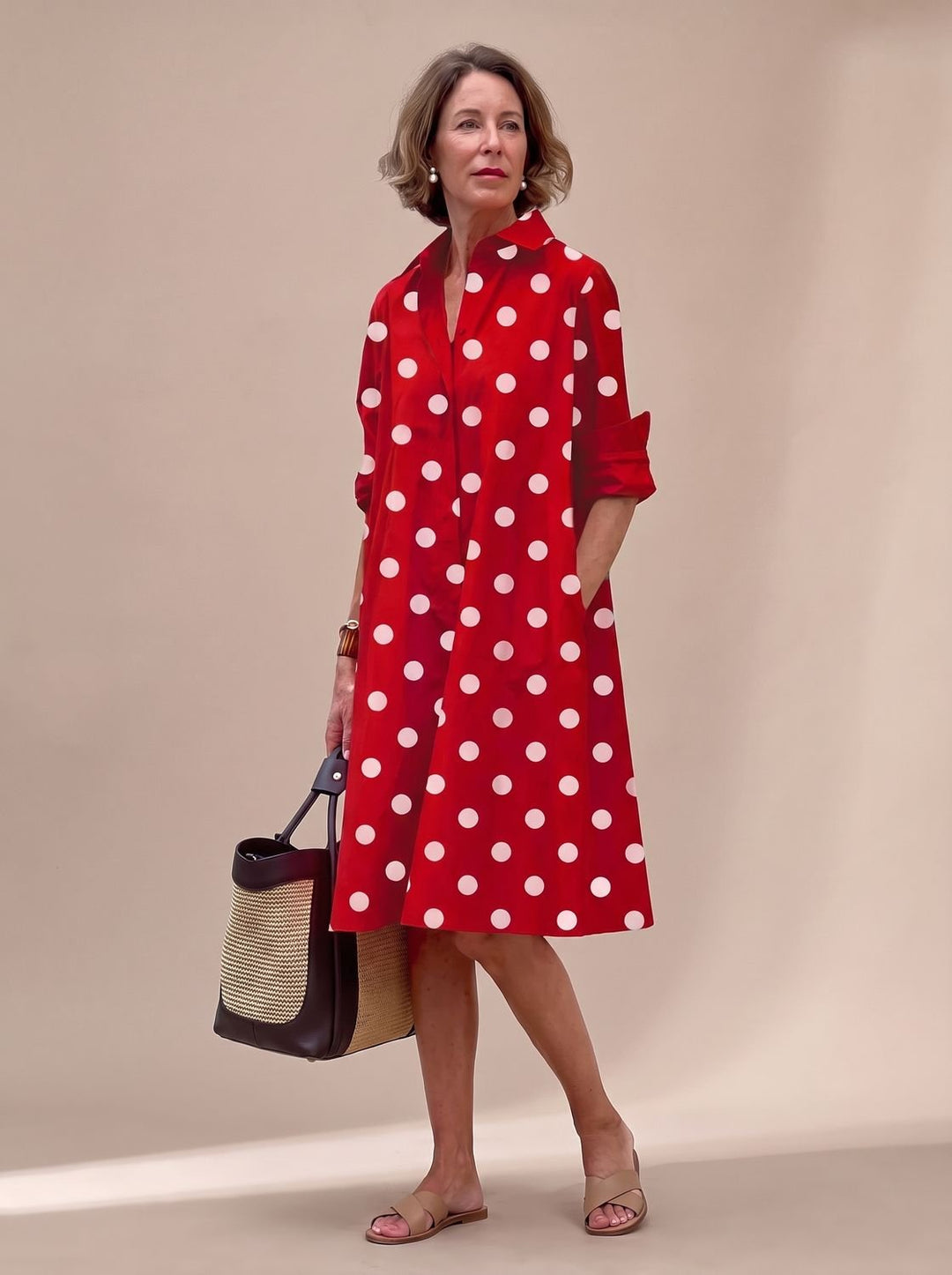 Ivy | Elegant Collared Shirt Midi Dress with Pockets