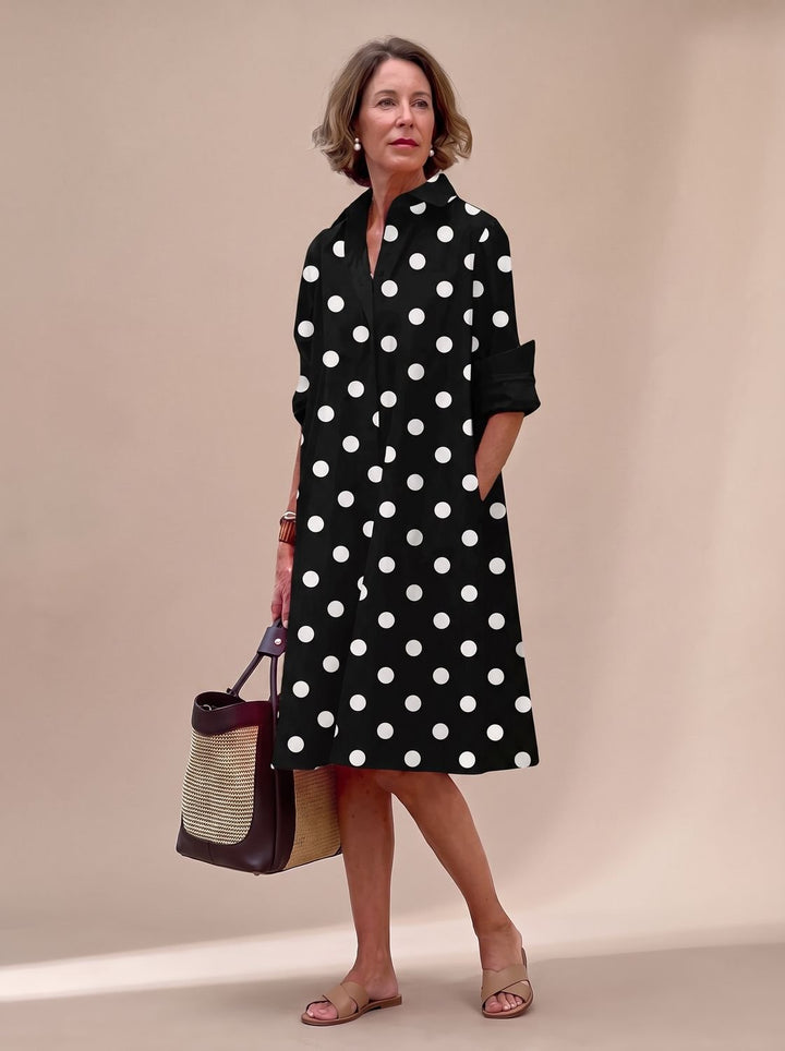 Ivy | Elegant Collared Shirt Midi Dress with Pockets