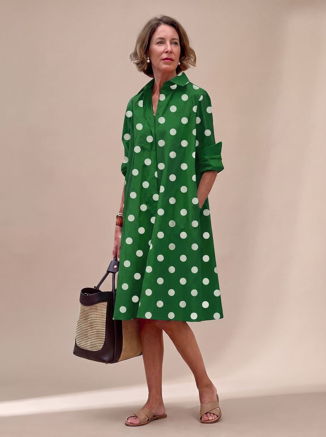 Ivy | Elegant Collared Shirt Midi Dress with Pockets