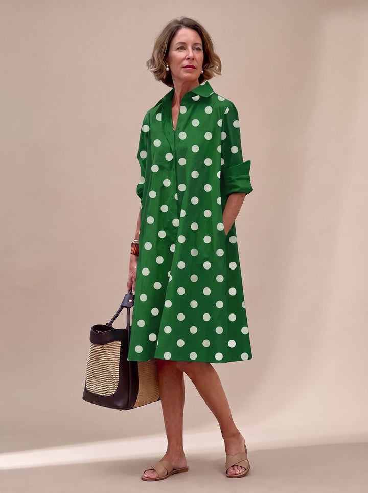 Ivy | Elegant Collared Shirt Midi Dress with Pockets