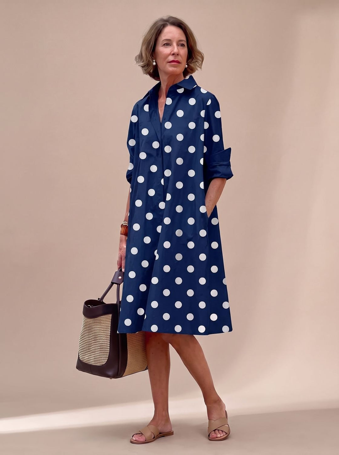 Ivy | Elegant Collared Shirt Midi Dress with Pockets