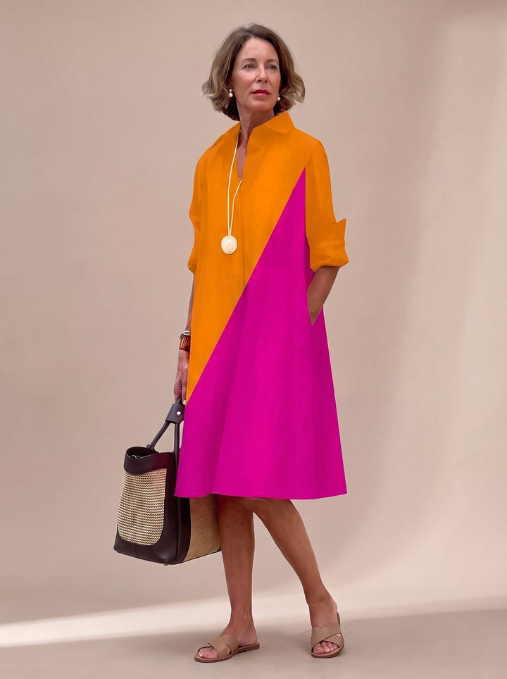 Ivy | Elegant Collared Shirt Midi Dress with Pockets