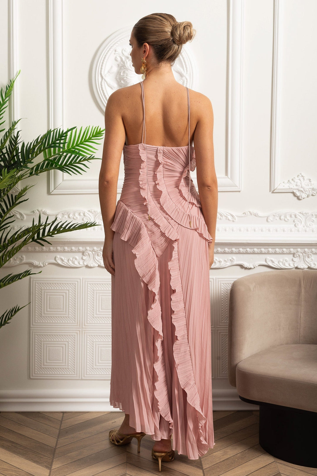 Ivy | Elegant Pleated Ruffle Races Dress Midi