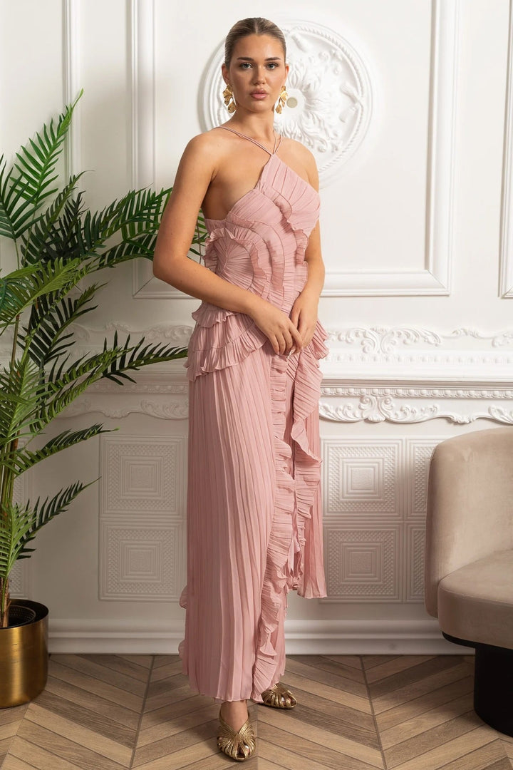 Ivy | Elegant Pleated Ruffle Races Dress Midi