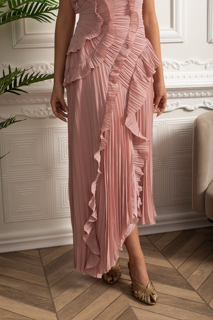 Ivy | Elegant Pleated Ruffle Races Dress Midi