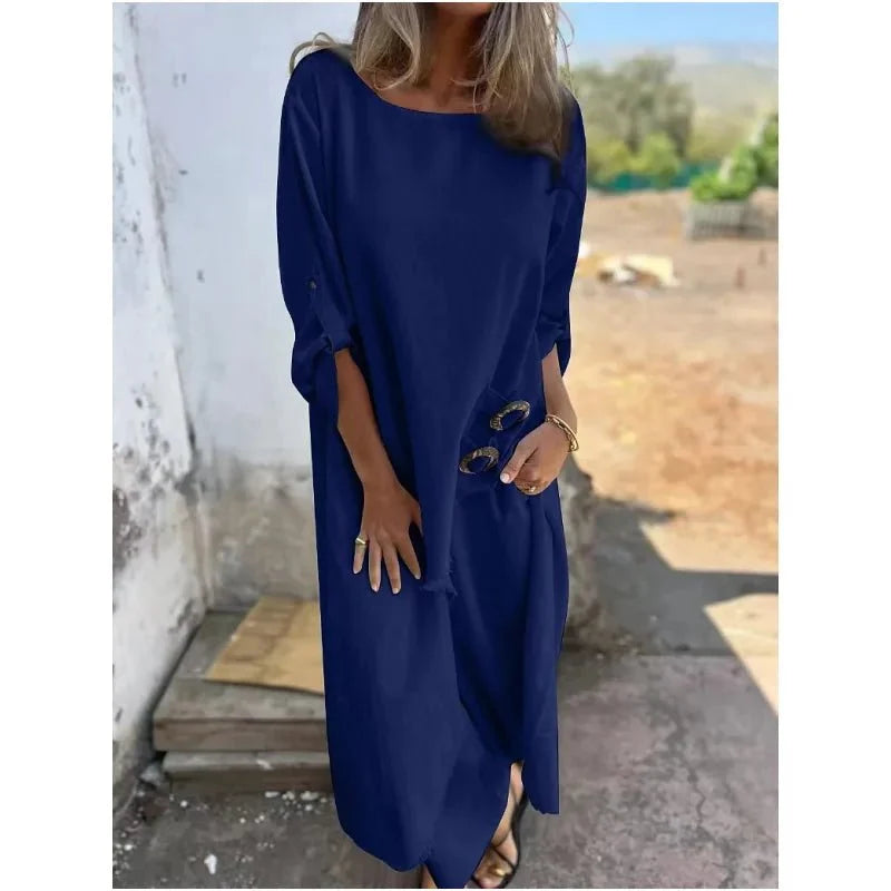 Ivy | Refined Three Quarter Sleeve Maxi Linen Dress Women