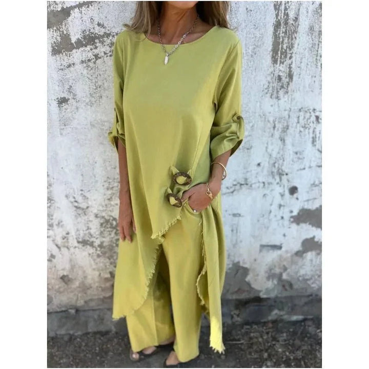 Ivy | Refined Three Quarter Sleeve Maxi Linen Dress Women