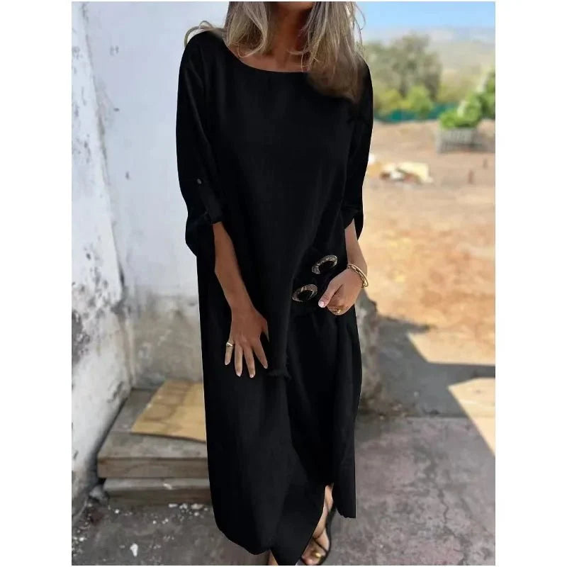 Ivy | Refined Three Quarter Sleeve Maxi Linen Dress Women