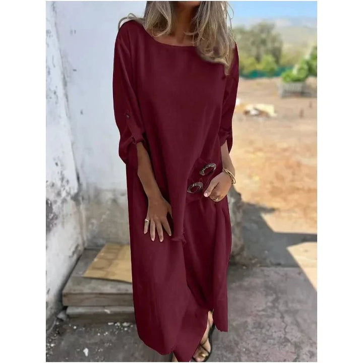 Ivy | Refined Three Quarter Sleeve Maxi Linen Dress Women