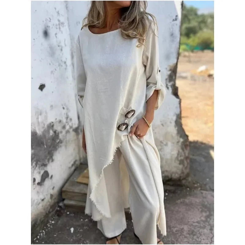 Ivy | Refined Three Quarter Sleeve Maxi Linen Dress Women