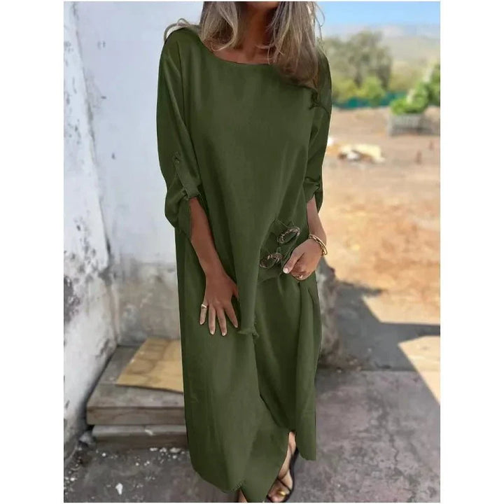 Ivy | Refined Three Quarter Sleeve Maxi Linen Dress Women