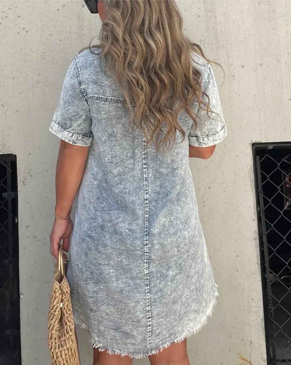 Ivy | Timeless Collared Denim Dress with Frayed Hem