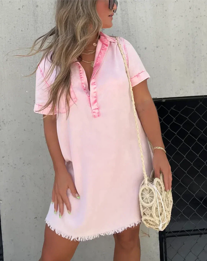 Ivy | Timeless Collared Denim Dress with Frayed Hem