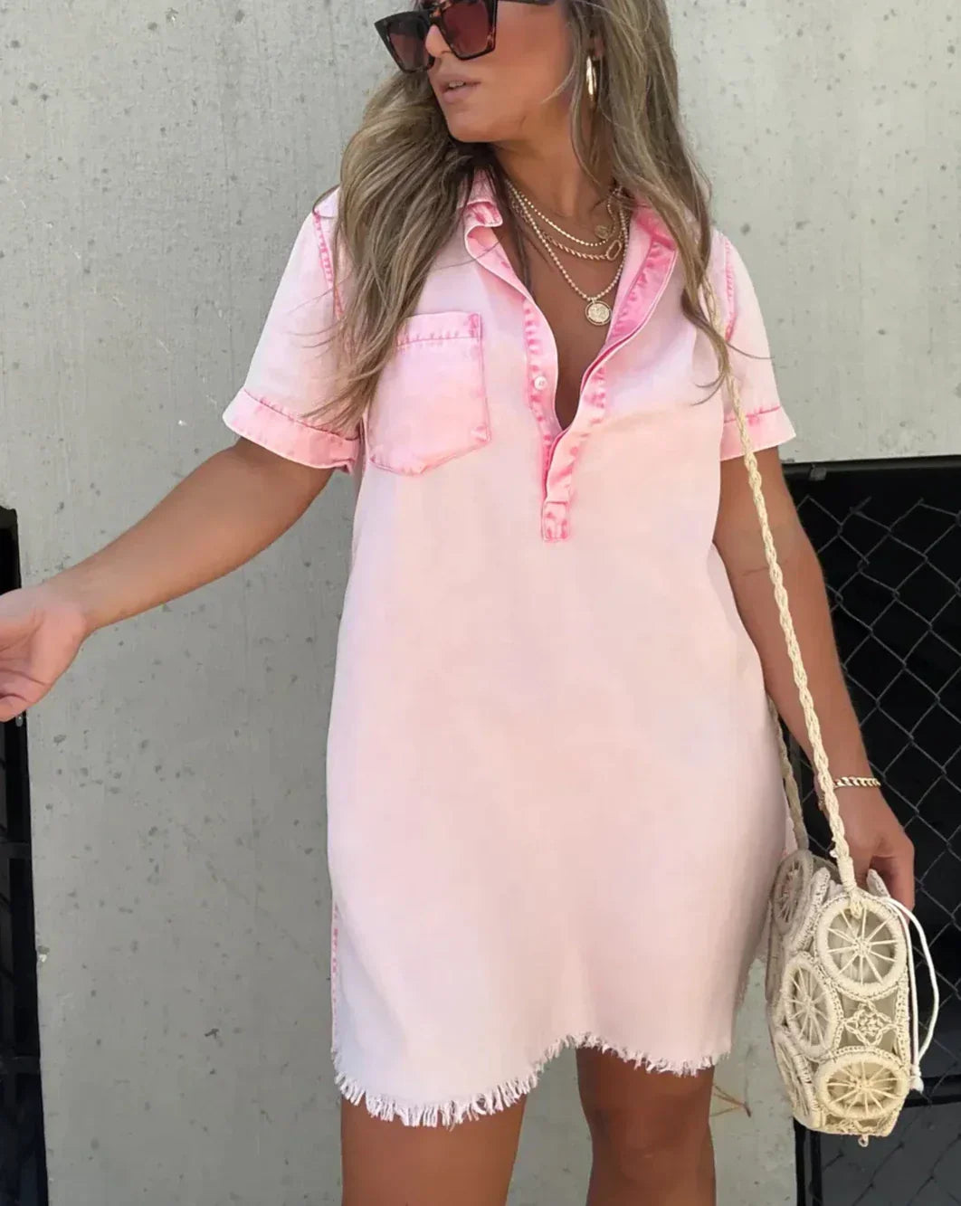 Ivy | Timeless Collared Denim Dress with Frayed Hem