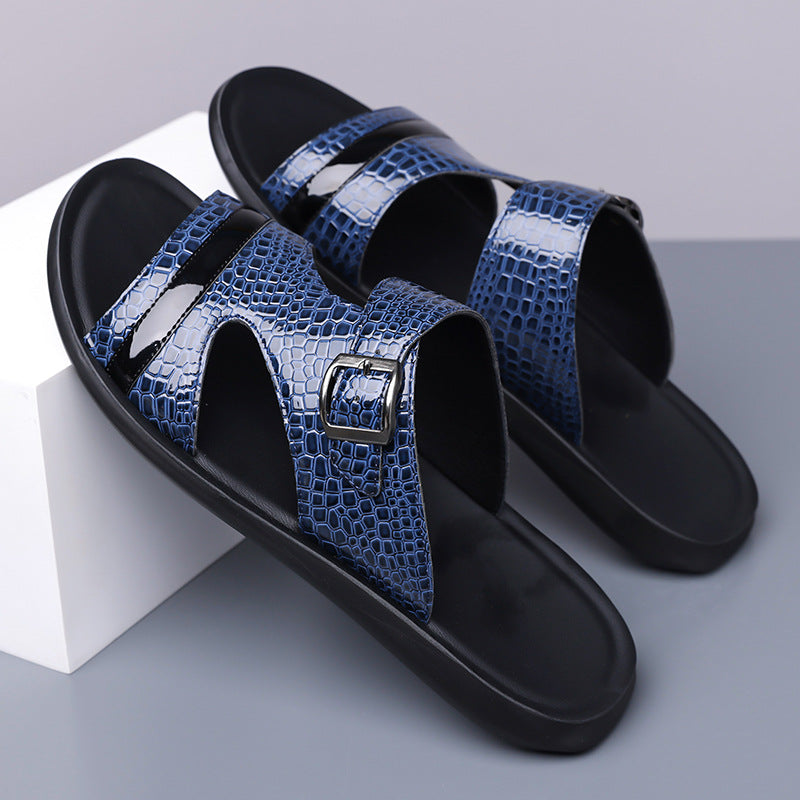 Jack | Croc-Embossed Buckle Strap Mens Slides