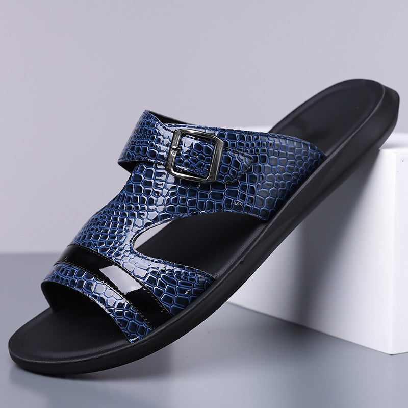 Jack | Croc-Embossed Buckle Strap Mens Slides