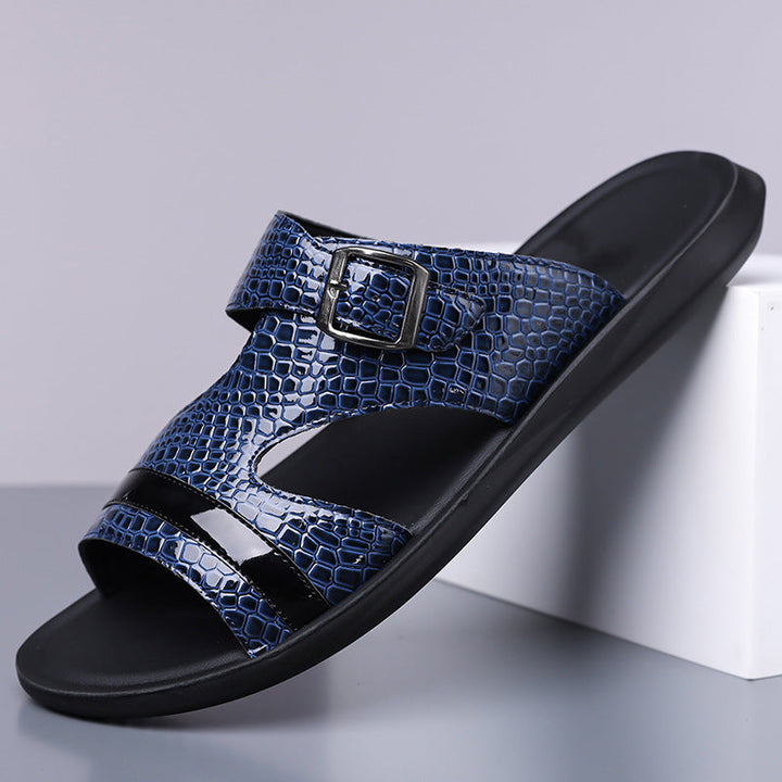 Jack | Croc-Embossed Buckle Strap Mens Slides