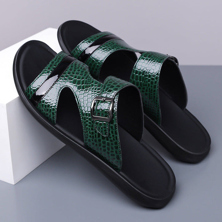Jack | Croc-Embossed Buckle Strap Mens Slides