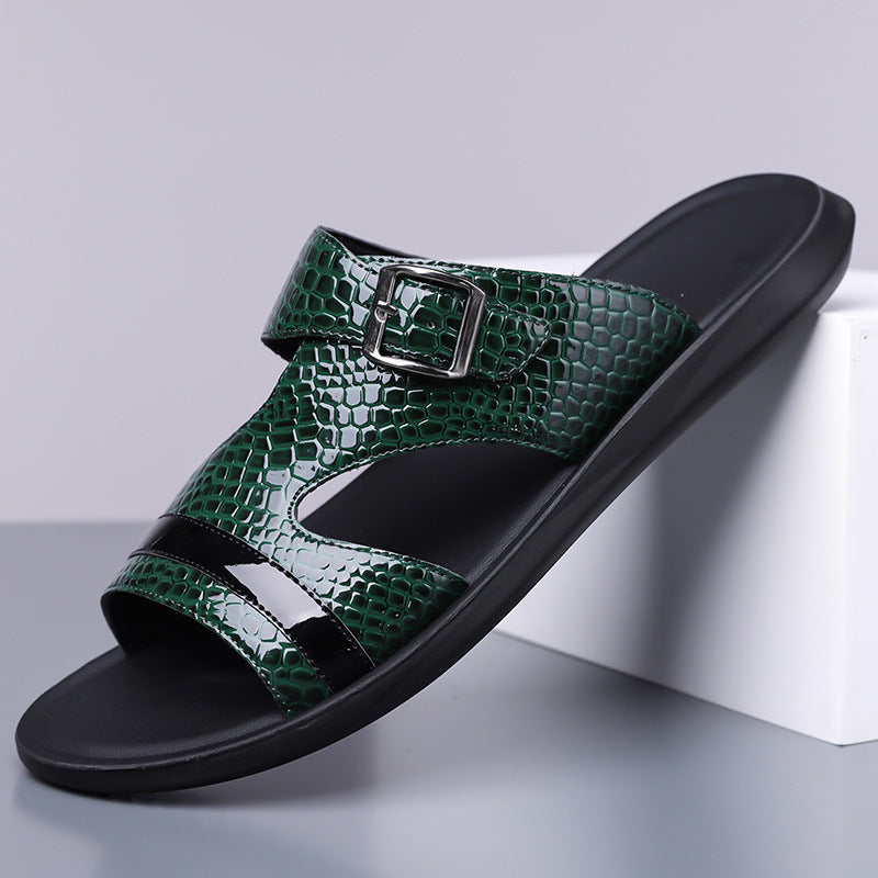 Jack | Croc-Embossed Buckle Strap Mens Slides