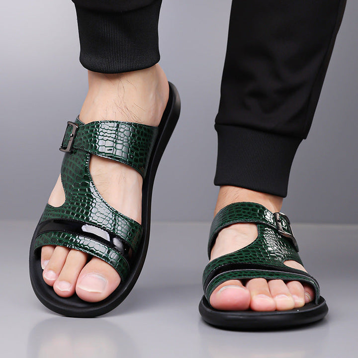 Jack | Croc-Embossed Buckle Strap Mens Slides
