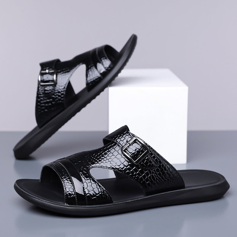 Jack | Croc-Embossed Buckle Strap Mens Slides