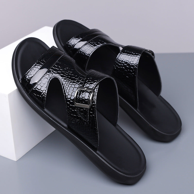 Jack | Croc-Embossed Buckle Strap Mens Slides