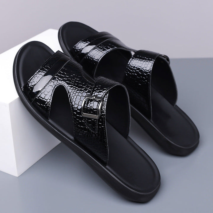 Jack | Croc-Embossed Buckle Strap Mens Slides