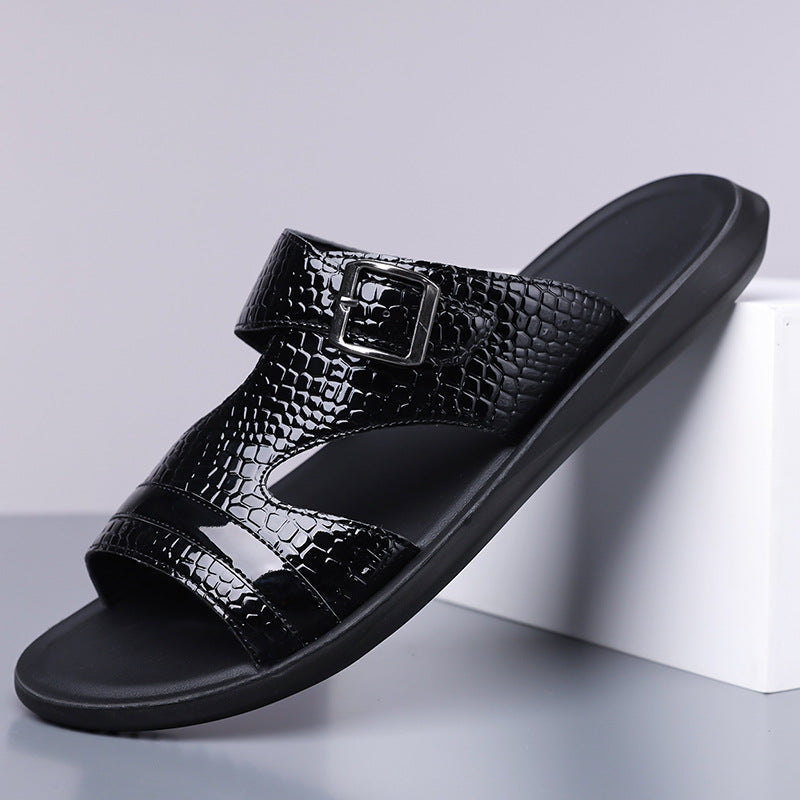 Jack | Croc-Embossed Buckle Strap Mens Slides