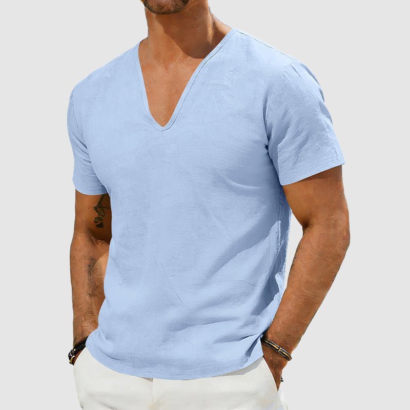 Jack | Refined V-Neck Short Sleeve Mens T Shirt with Textured Weave