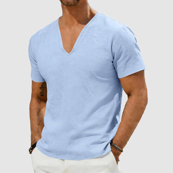 Jack | Refined V-Neck Short Sleeve Mens T Shirt with Textured Weave