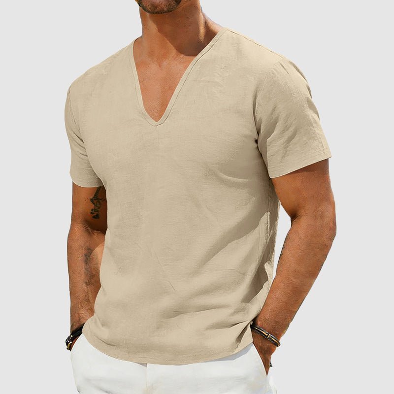 Jack | Refined V-Neck Short Sleeve Mens T Shirt with Textured Weave