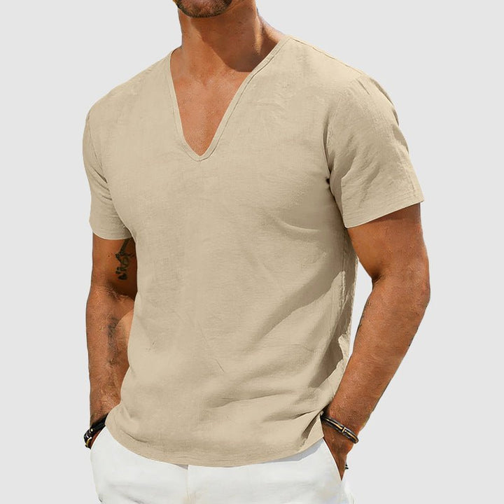 Jack | Refined V-Neck Short Sleeve Mens T Shirt with Textured Weave
