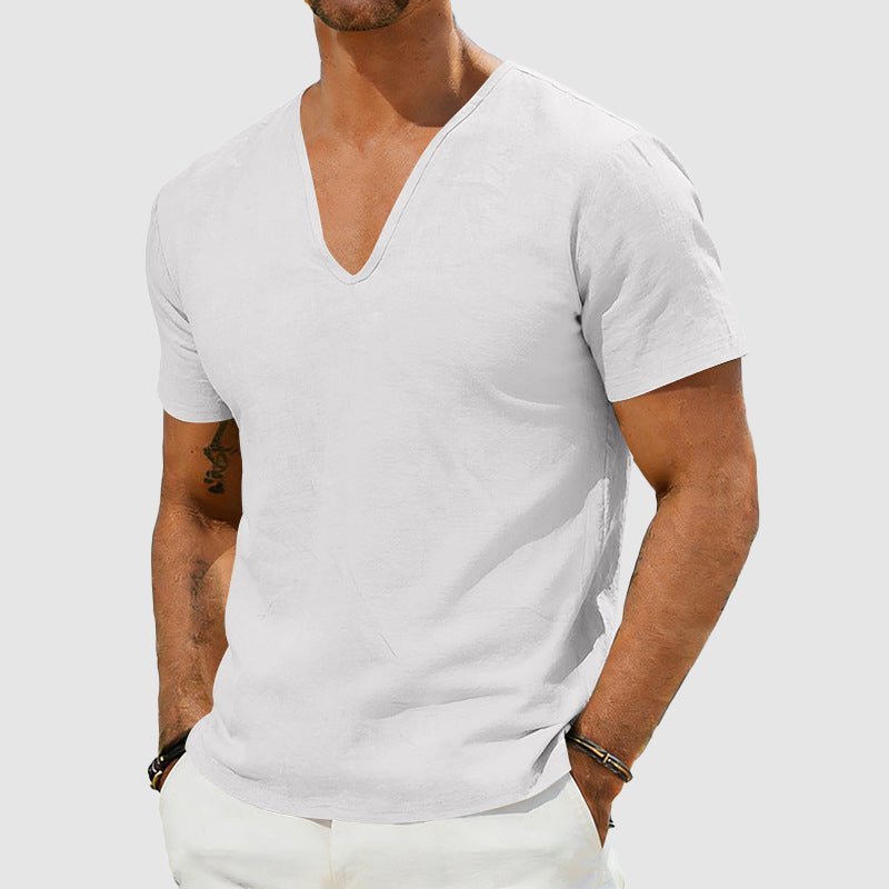 Jack | Refined V-Neck Short Sleeve Mens T Shirt with Textured Weave