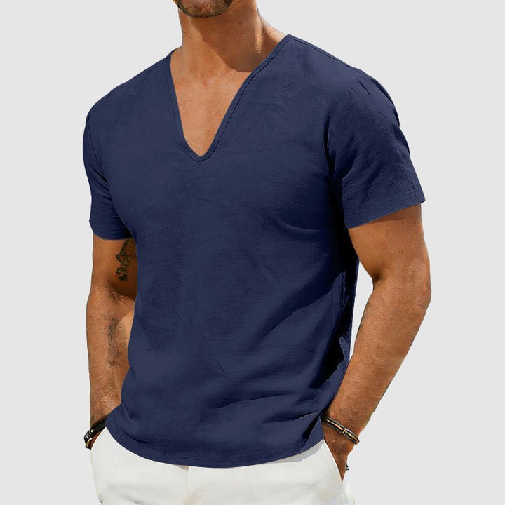 Jack | Refined V-Neck Short Sleeve Mens T Shirt with Textured Weave