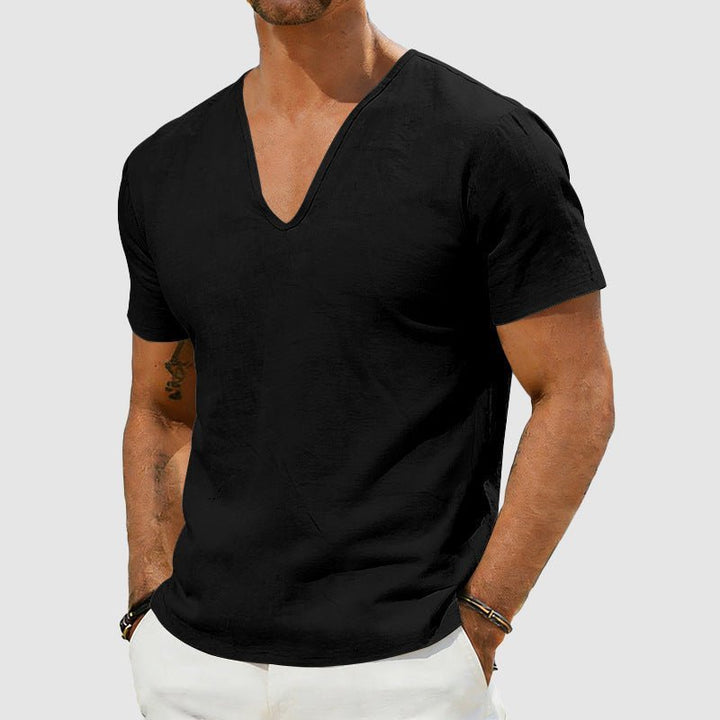 Jack | Refined V-Neck Short Sleeve Mens T Shirt with Textured Weave