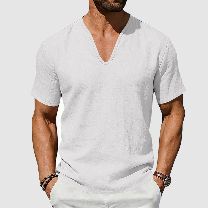 Jack | Refined V-Neck Short Sleeve Mens T Shirt with Textured Weave