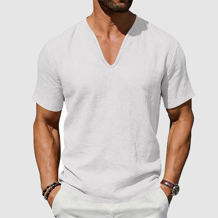 Jack | Refined V-Neck Short Sleeve Mens T Shirt with Textured Weave