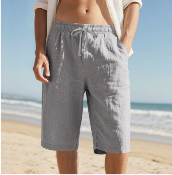 James | Cosy Drawstring Linen Shorts with Knee Length Fit