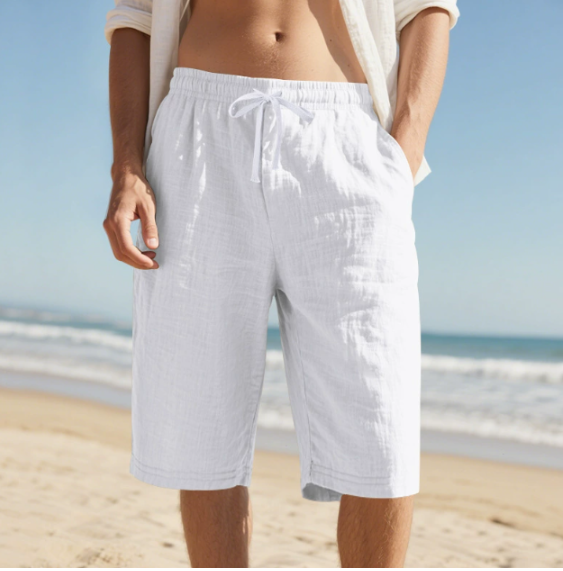 James | Cosy Drawstring Linen Shorts with Knee Length Fit